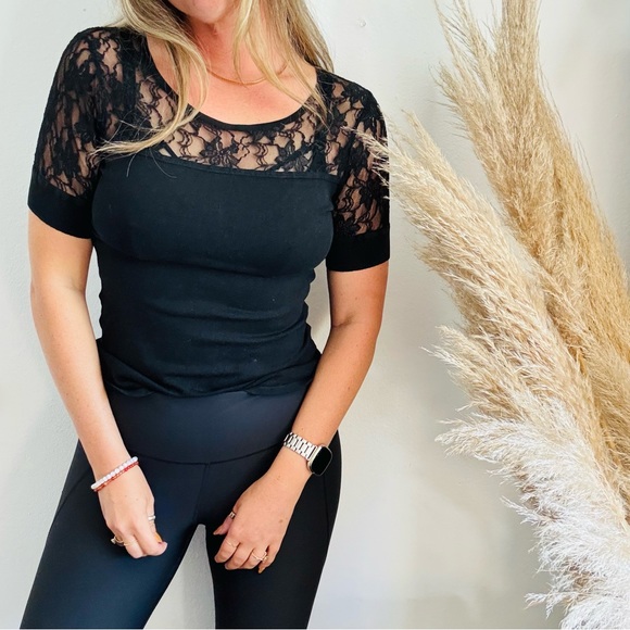 VINTAGE CACHE Sheer Black Lace Keyhole Sweater Knit Silk Blouse Shirt Top M - Picture 7 of 14